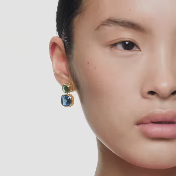 Chroma drop earrings Cushion cut, Multicolored, Gold-tone plated