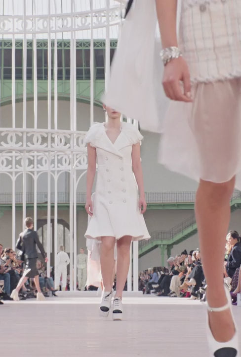 CHANEL Silk White Cotton Tweed Dress