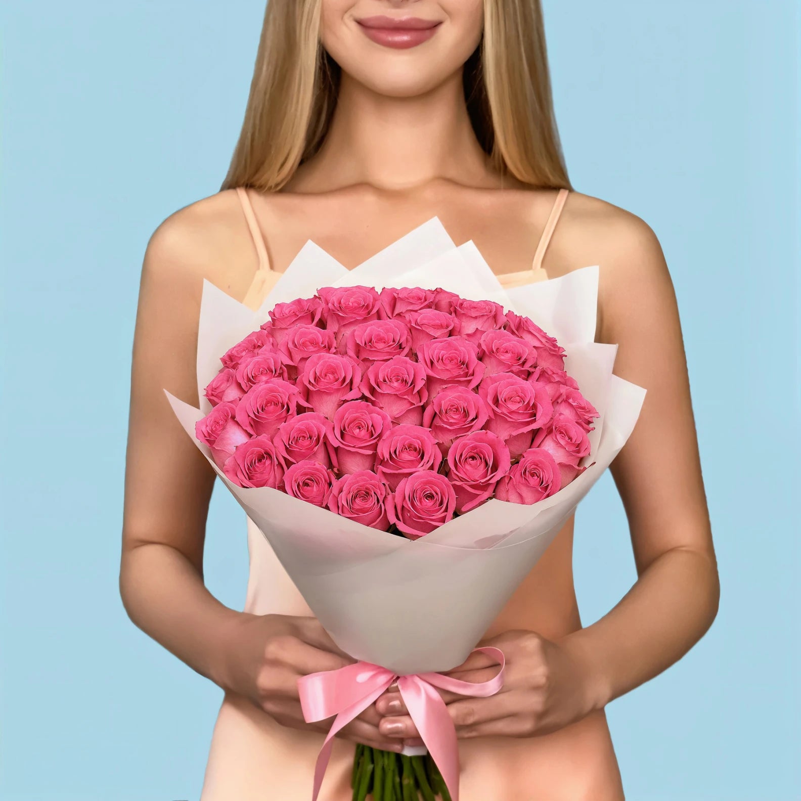 Bouquet de roses roses douces/35 pièces