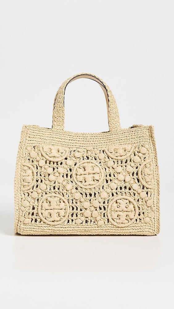 Sac fourre-tout carré en raphia Tory Burch T Monogram