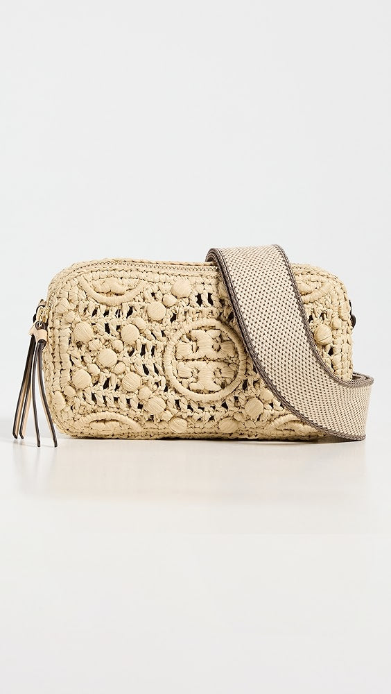 Mini sac bandoulière en raphia Tory Burch Miller T Monogram
