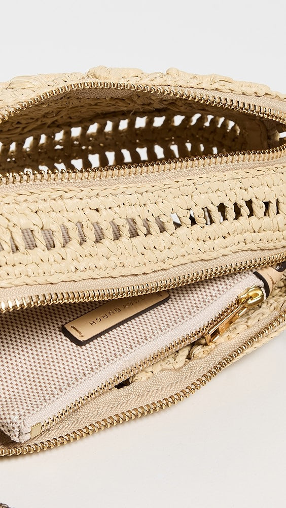 Mini sac bandoulière en raphia Tory Burch Miller T Monogram