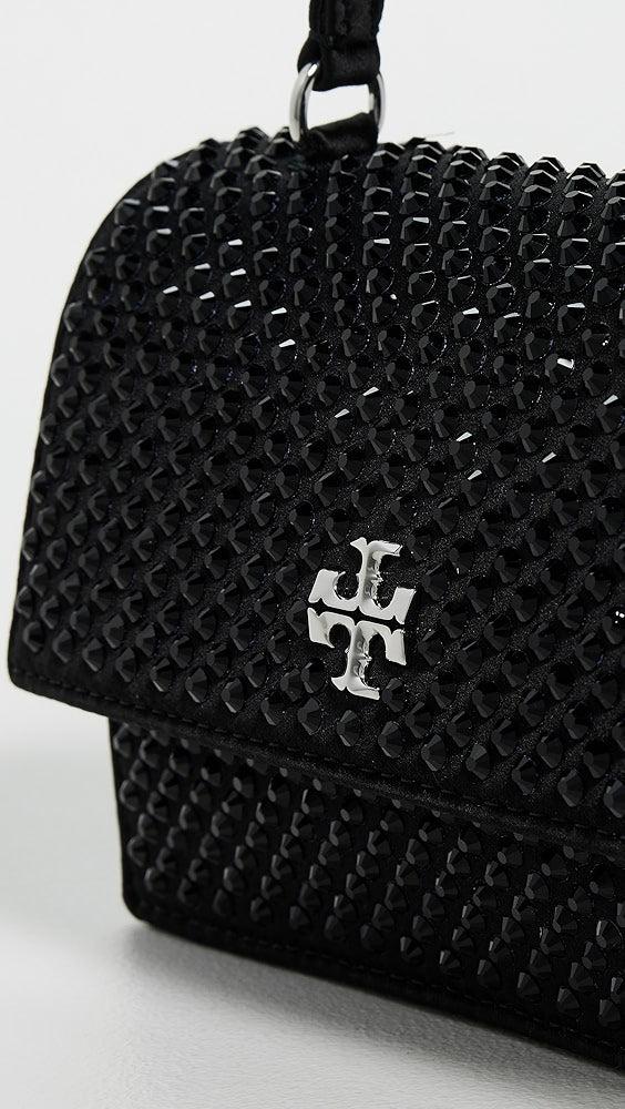 Portefeuille Tory Burch Kira en satin orné d'une mini poignée supérieure avec chaîne