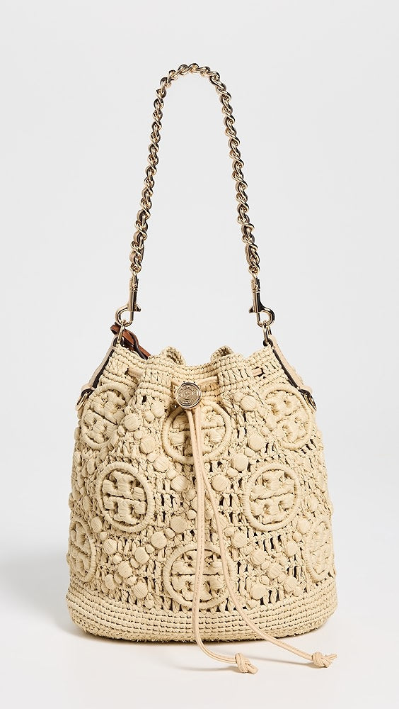 Tory Burch T Monogram Raffia Bucket Bag 
