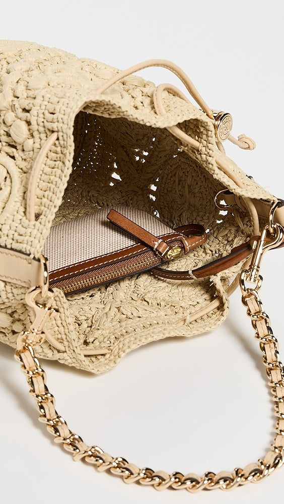 Sac seau en raphia monogramme T de Tory Burch 
