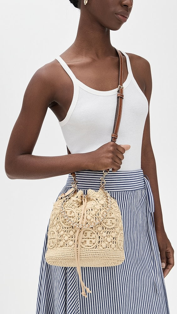 Tory Burch T Monogram Raffia Bucket Bag 