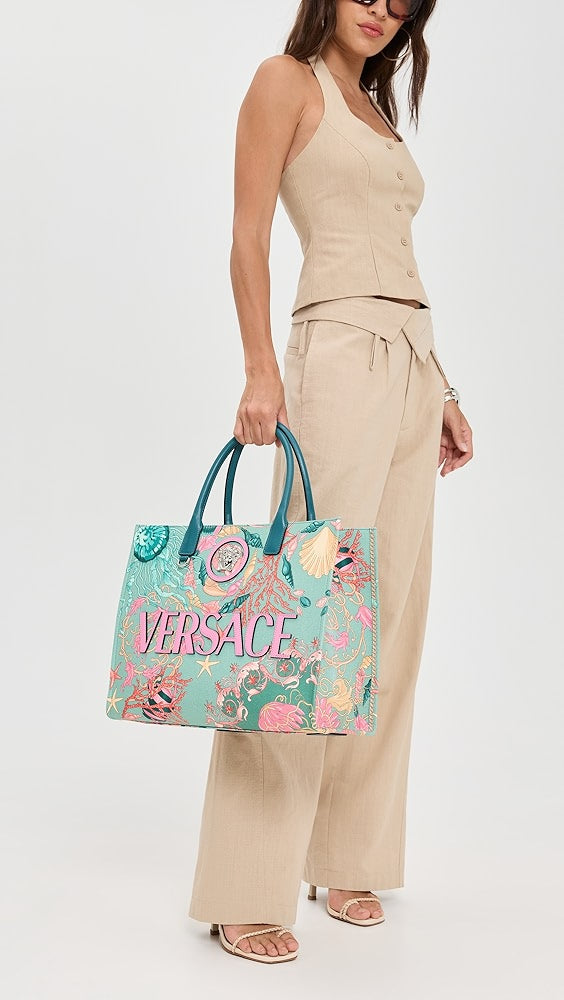 Versace Tote Fabric and Calf Leather Bag