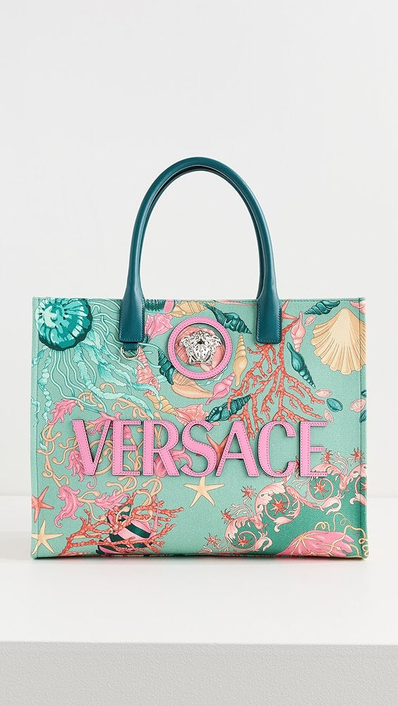 Versace Tote Fabric and Calf Leather Bag