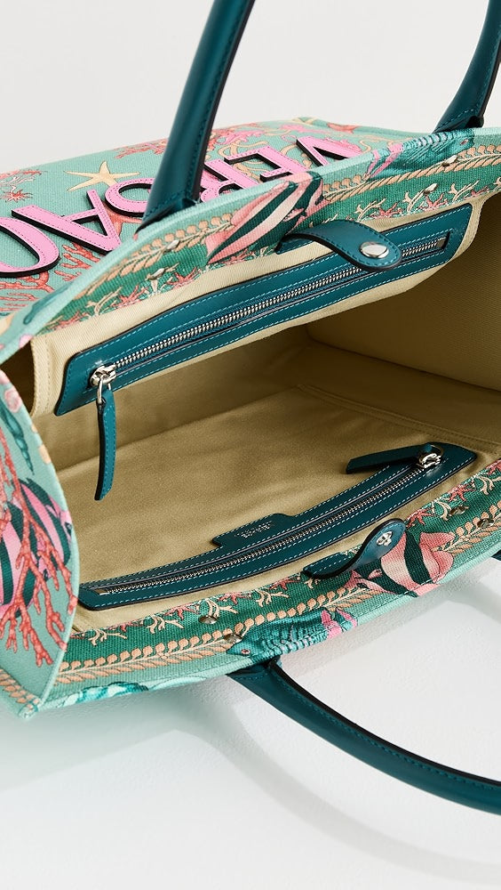 Versace Tote Fabric and Calf Leather Bag