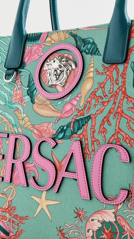 Versace Tote Fabric and Calf Leather Bag