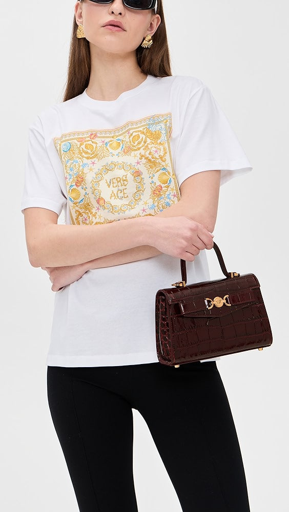 Petit sac à main Versace en cuir de veau gaufré effet croco