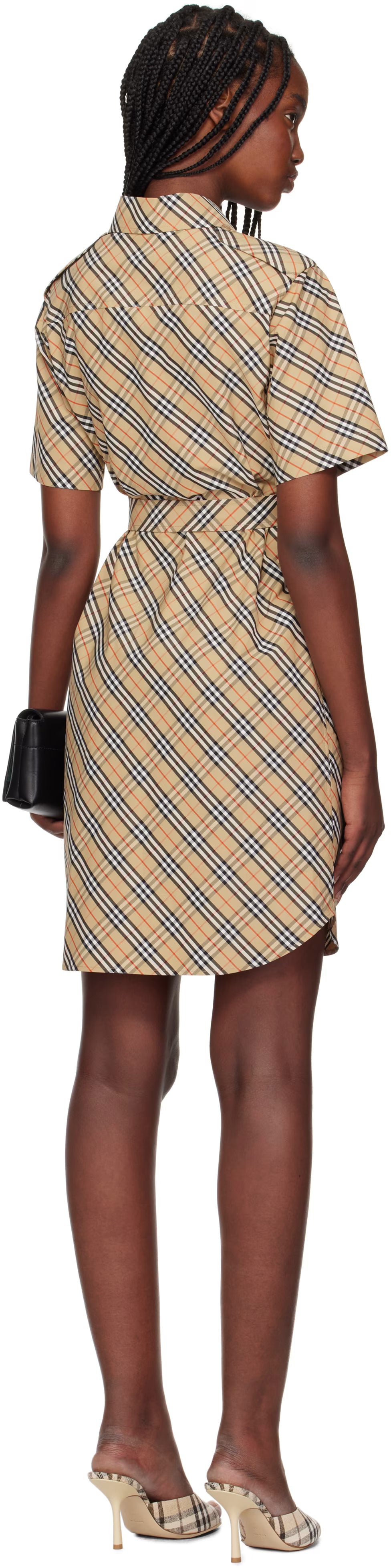 Robe chemise mi-longue en coton à carreaux beige Burberry