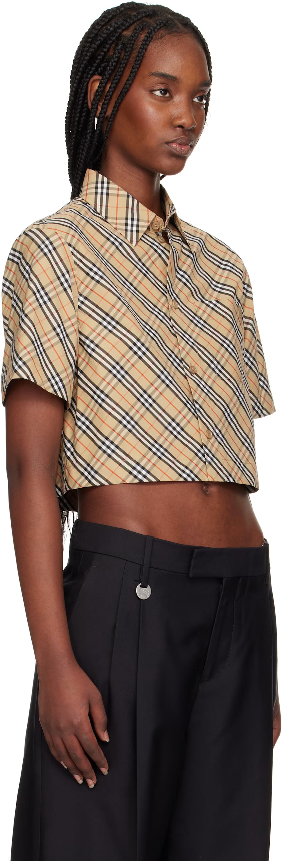 Chemise courte en coton à carreaux beige Burberry