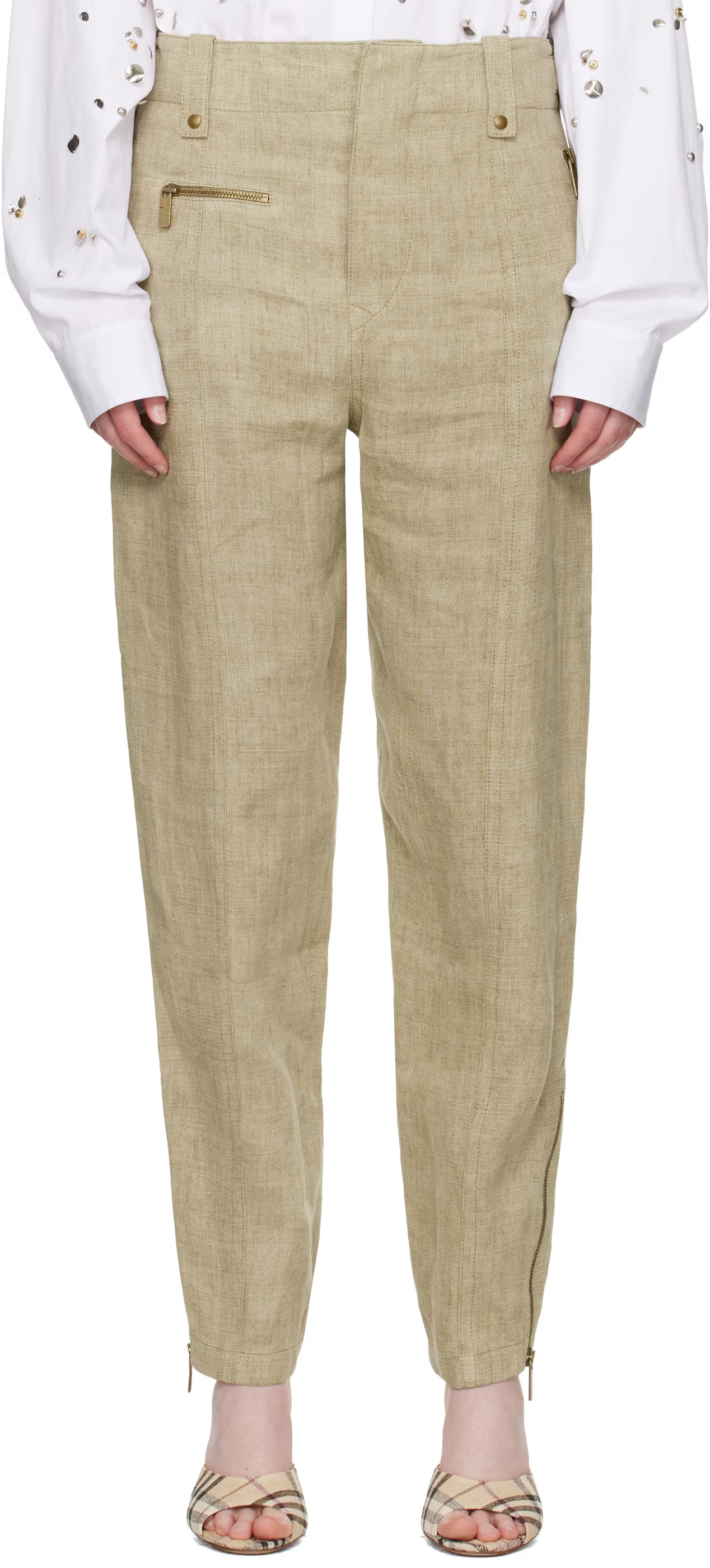Pantalon tailleur Burberry en lin kaki