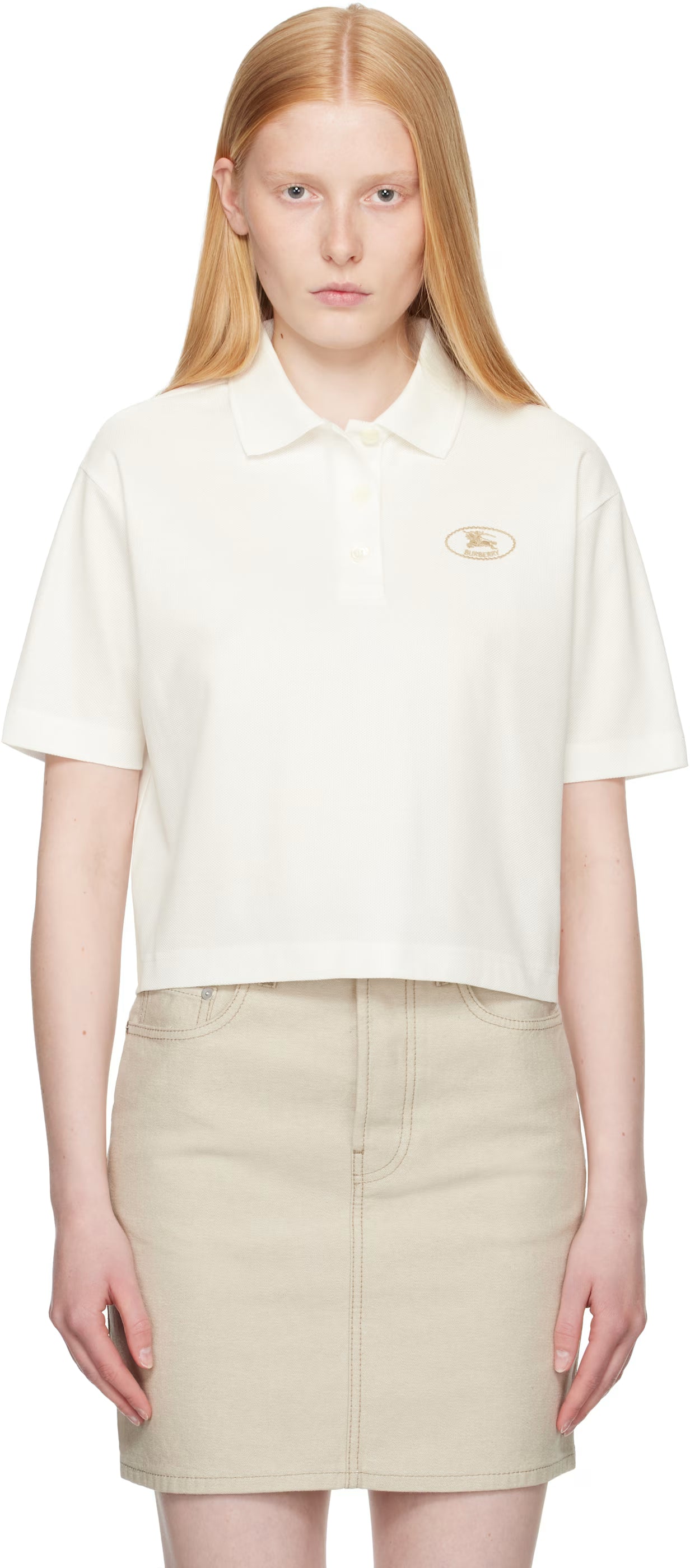 Polo court en coton blanc Burberry