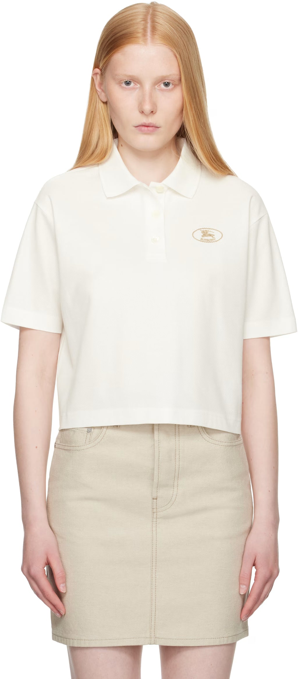 Polo court en coton blanc Burberry